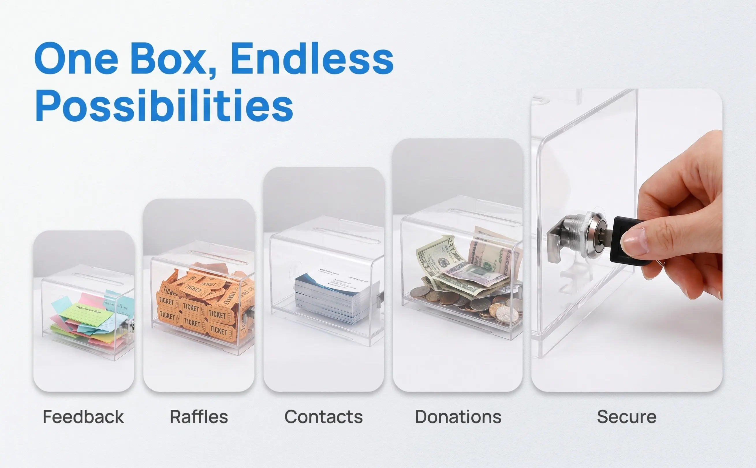 Suggestion Box Clear Acrylic Ballot Donation Case Secure Lock Office Classroom Fundraising Raffle Wedding Card Storage