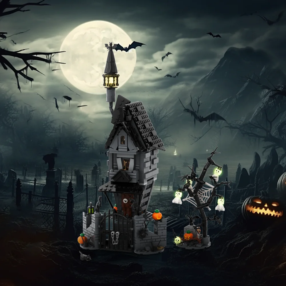 

MOC Nightmare Christmas House Building Blocks Model Horror Pumpkin Ghost House Creative Bricks Assembly Toys Kids Halloween Gift