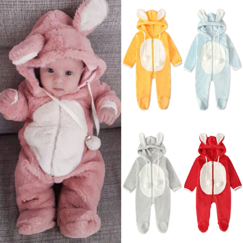 

Baby Girl Romper Clothes Fleece Hooded Footies Long Sleeve Toddler Boy Jumpsuit Winter Overalls Newborn Infant Playsuit A659