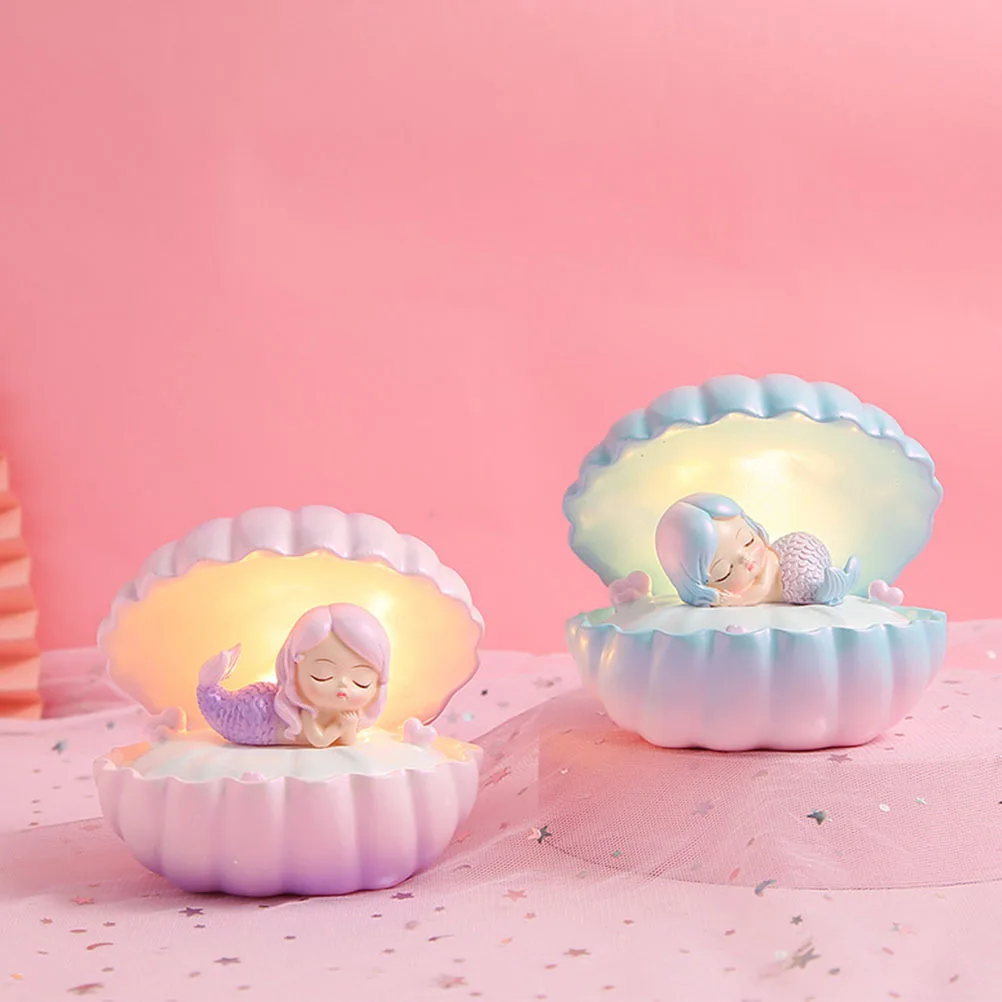 1 قطعة قذيفة حورية البحر ليلة مصباح الراتنج الحرفية الإبداعية أباجورة صغيرة لغرفة ديكور فريد النمذجة الخفيفة