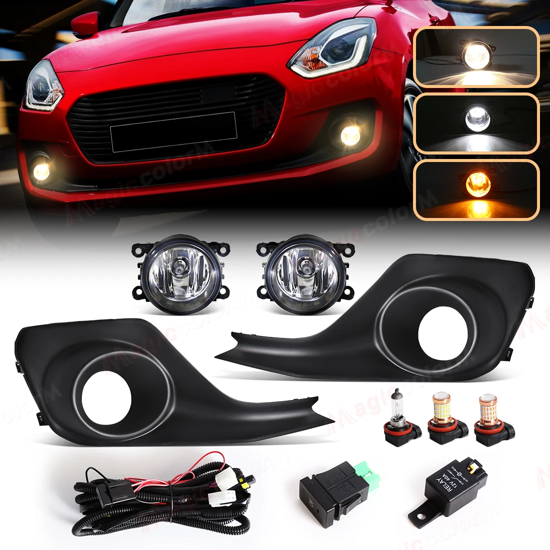 Fog Light Assembly For Suzuki Swift 2018 2019 Foglamps Front Bumper Driving Headlight with Cover Wire Harness Kit Accessories