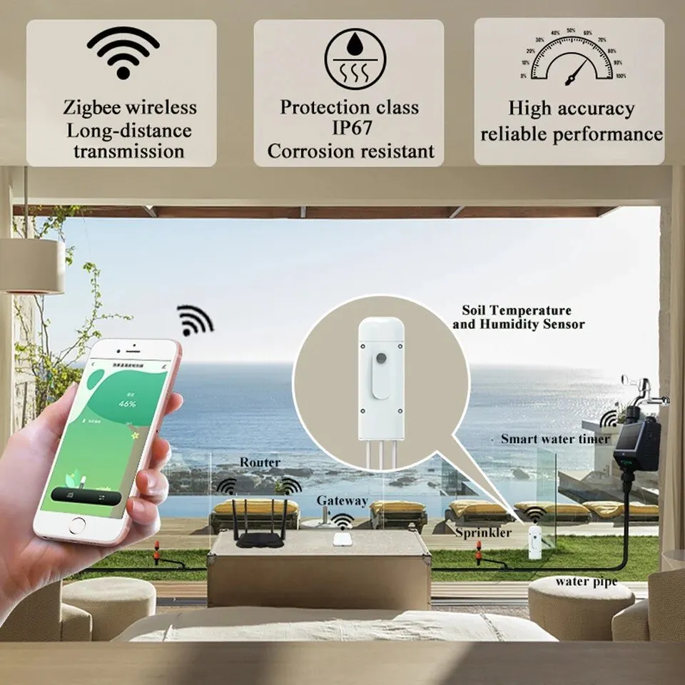 Tuya Zigbee Smart Water Valve Controller Sprinkler sistema di irrigazione a goccia e Tuya Zigbee sensore di umidità e temperatura del suolo