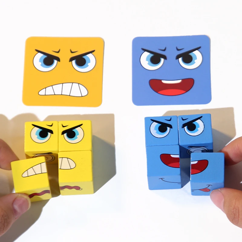 80 Stuks Kaarten Gezicht Verandering Uitdrukking Puzzel Voor Kind Bouwstenen Montessori Kubus Tafelspel Vroeg Educatief Speelgoed Kinderen Cadeau
