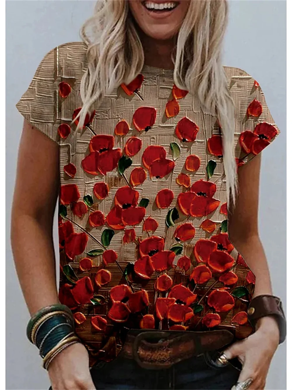 Camiseta con estampado 3d de flores para mujer, remera informal Vintage Harajuku, camiseta de manga corta a la moda, ropa y2k, novedad de verano