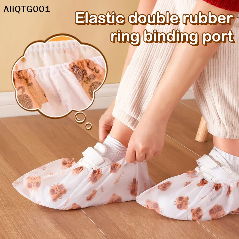 50 PCS Cartoon Thickened Disposable Shoe Covers Home Indoor Non-Slip Anti-Dirt Breathable Foot Covers for Shoes
