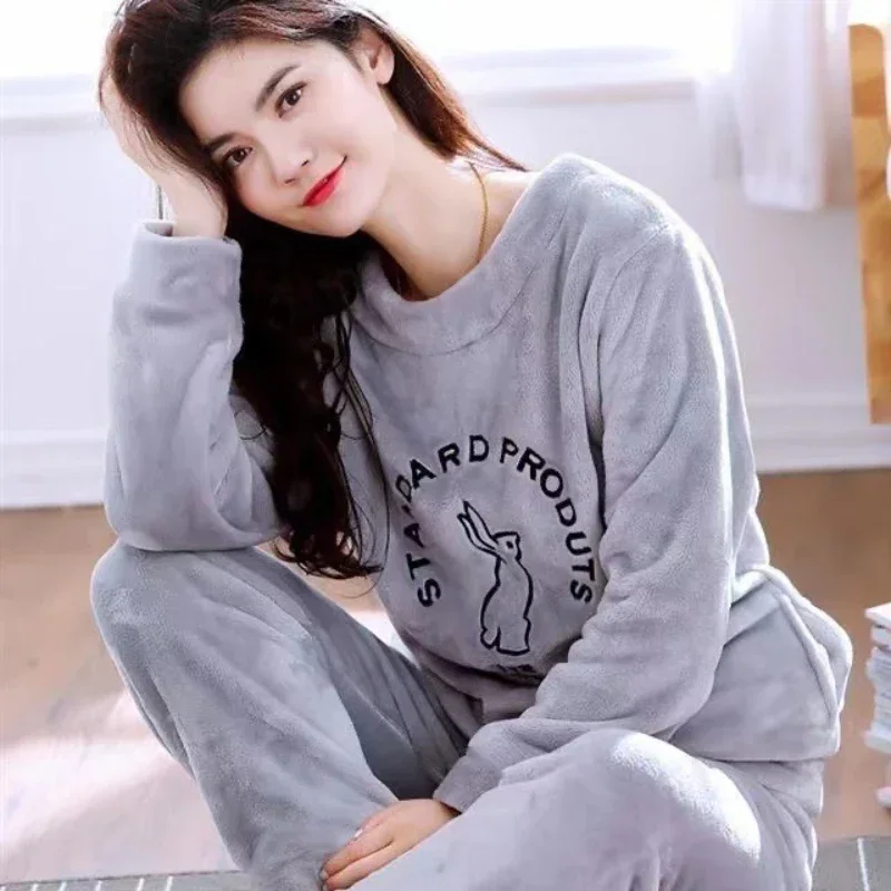 Fashion Women Pajamas Set Autumn Winter Pajamas Flannel Thick Warm Sleepwear Women Cartoon Animal Female Pijamas Cotton Homewear