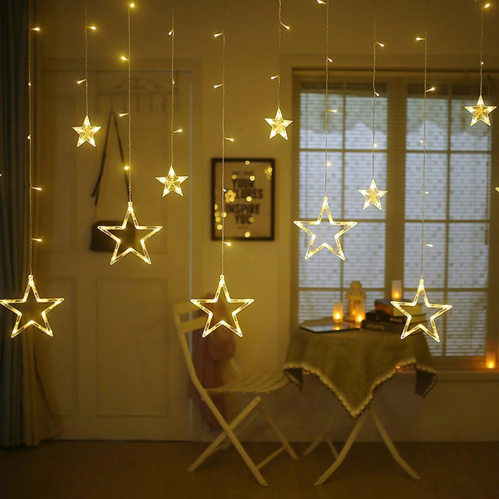 3.5m 138 LED Ice Column Star Fairy String Lights Christmas Wreath Curtains Star Lights Wedding Banquet Home Outdoor New Year Dec