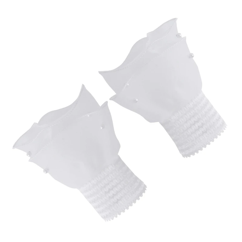 繊細なメッシュブライダルグローブ取り外し可能なリストカバーパールビーズレイヤードフェイクスリーブ袖口ドレス特別な機会-y166