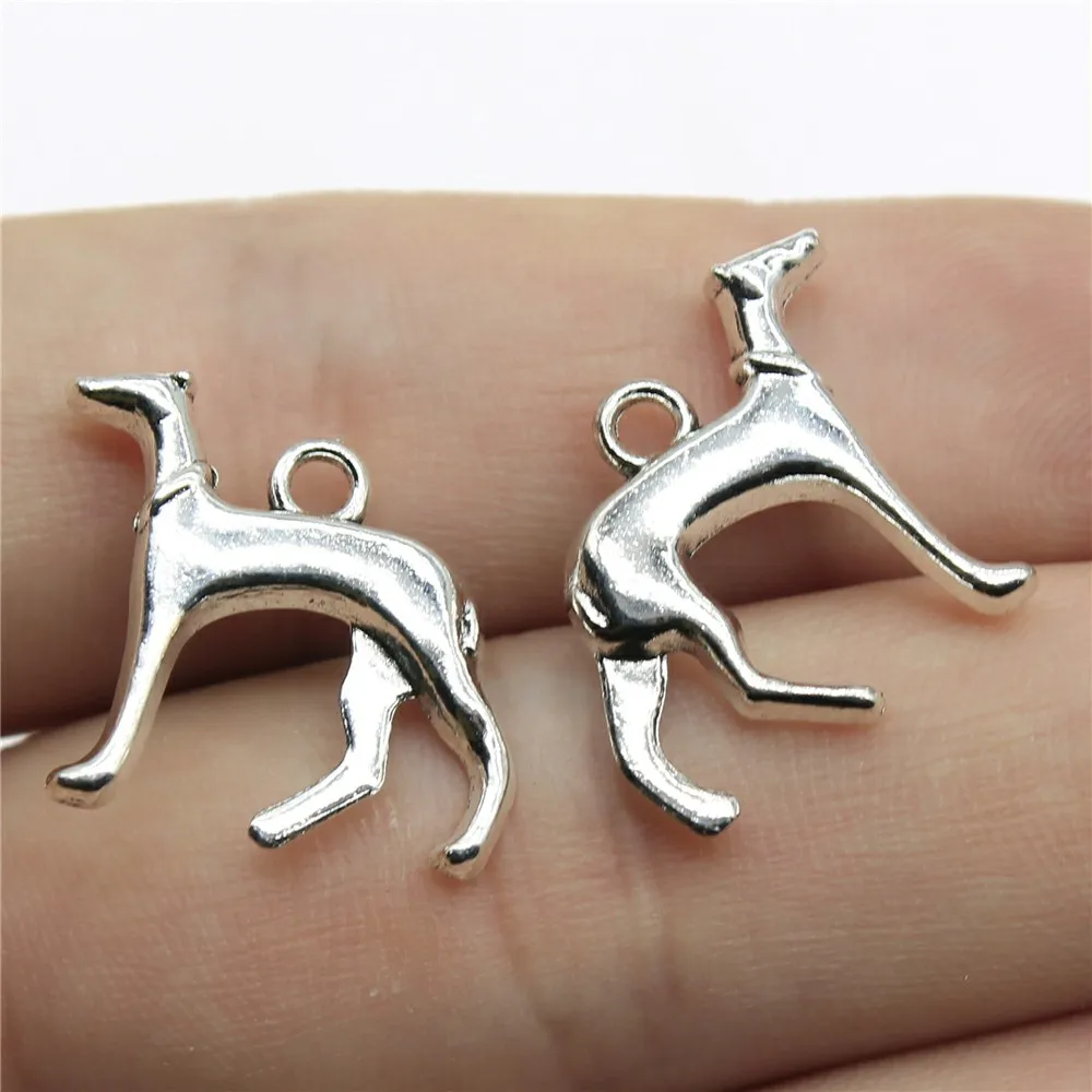 WYSIWYG 10pcs 20x20mm 2 Colors Antique Silver Color Antique Bronze Plated Hound Dog Greyhound Dog Pendant Charm