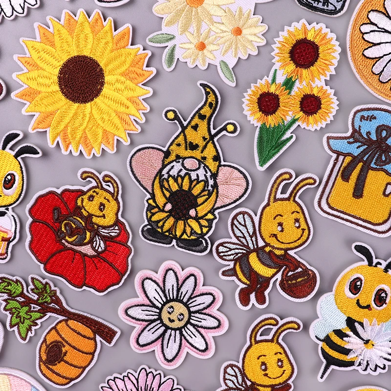 Biene/Blume Patch Cartoon Tier Stickerei Patch Eisen auf Patches für Kleidung gestickte Patches auf Kleidung DIY Näh aufkleber – Detail 3