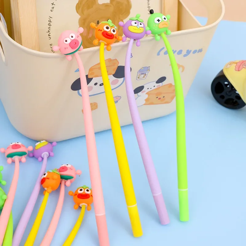 12Pcs Wholesale Cartoon Clown Monster Silicone Neutral Pen, Cute Fruit Shaker Student Stationery