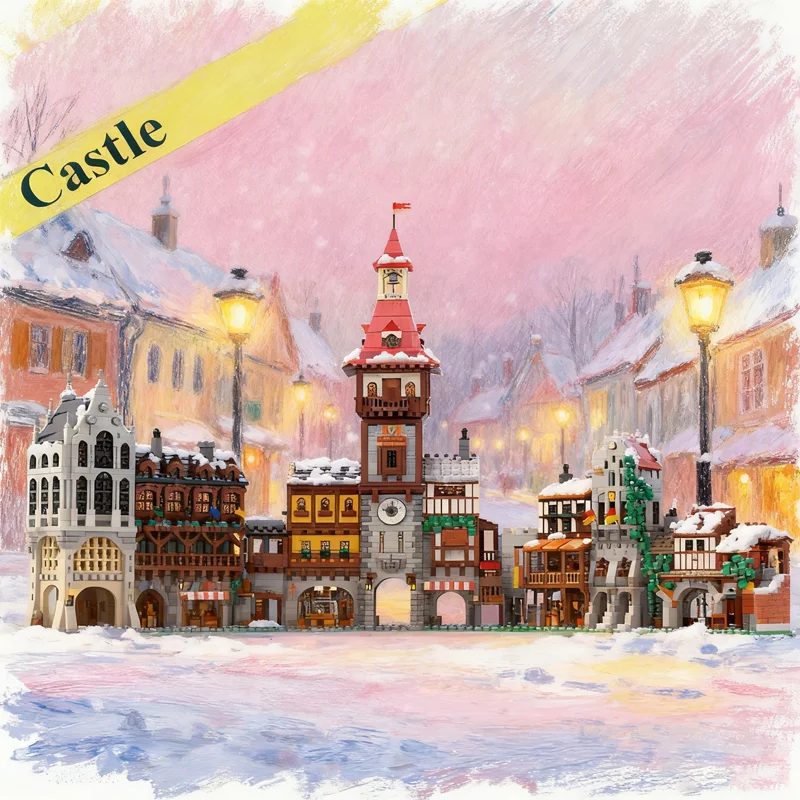 12725pcs MOC Compleet Middeleeuws Stad Vierkant Kasteel Model Bouwstenen Architectuur Kerstcadeaus Speelgoed Baksteen Verjaardag