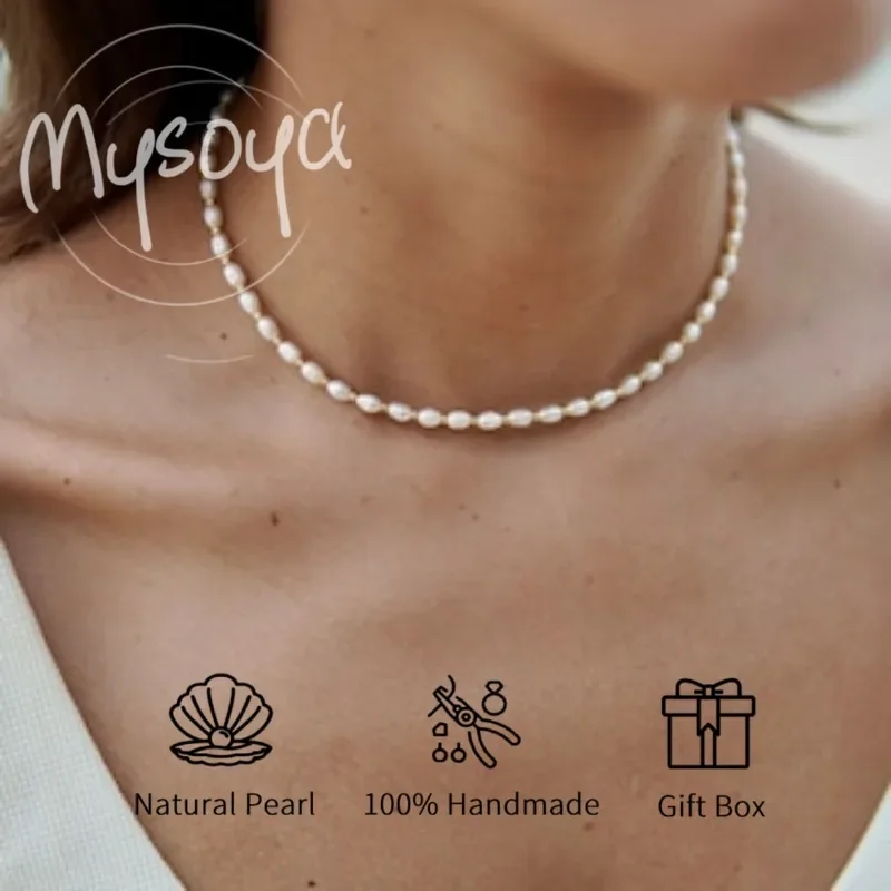 

MYSOYA ожерелье из белого рисового пресноводного жемчуга 4-5 мм с подарочной коробкой для подарка на день рождения/свадьбу/юбилей