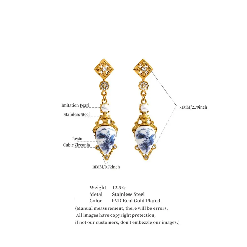 Yhpup Courtly Style Ohrringe aus Edelstahl mit Kunstharz-Blumenanhänger für Damen, beliebter, schicker, exquisiter Ohrschmuck als Geschenk – Detail 1