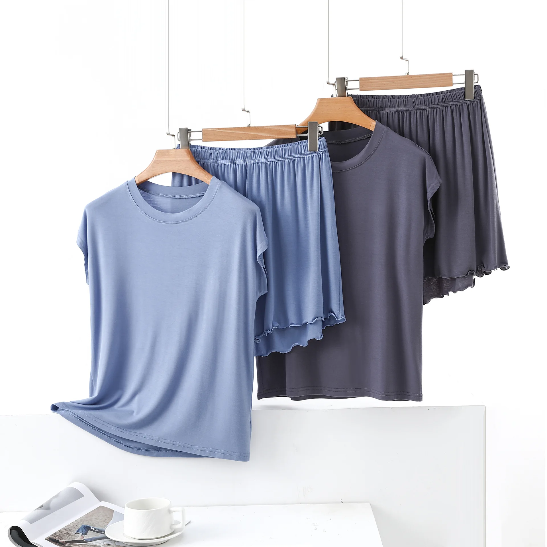 

Modal sleeveless Tshirts and Shorts Solid color Summer women's homewear set Casual Cooling sleepwear 2pcs suit
