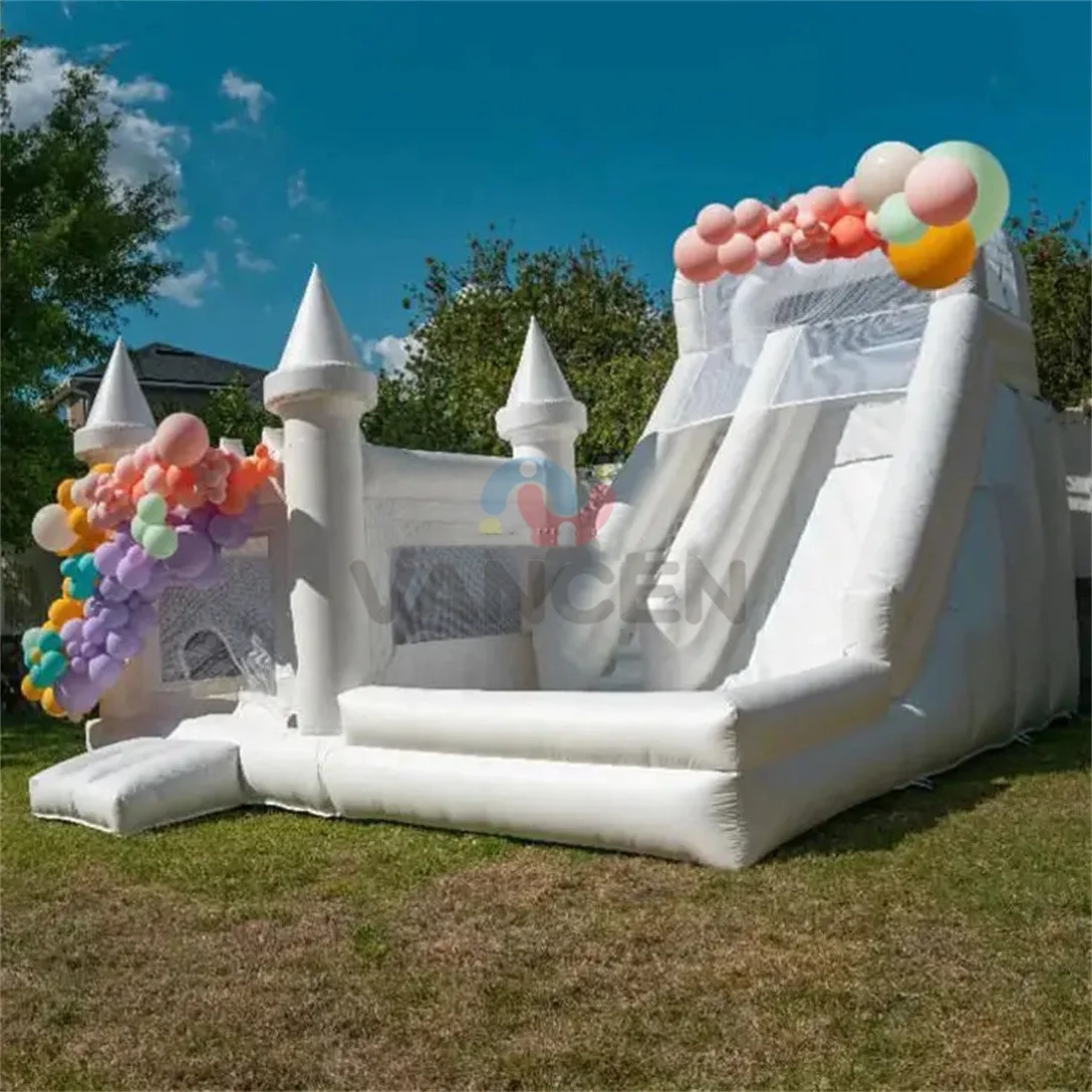 

Large Commercial Grade Full PVC 19x19ft Bouncy Castle Combo White Inflatable Bounce House with Water Slide for Kids