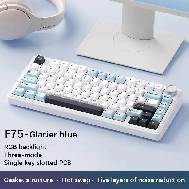 2025 AULA F75 2.4G Wireless/Bluetooth/Wired Gaming Mechanical Keyboard RGB Customized 75% Layout OEM Profile Gasket Structure