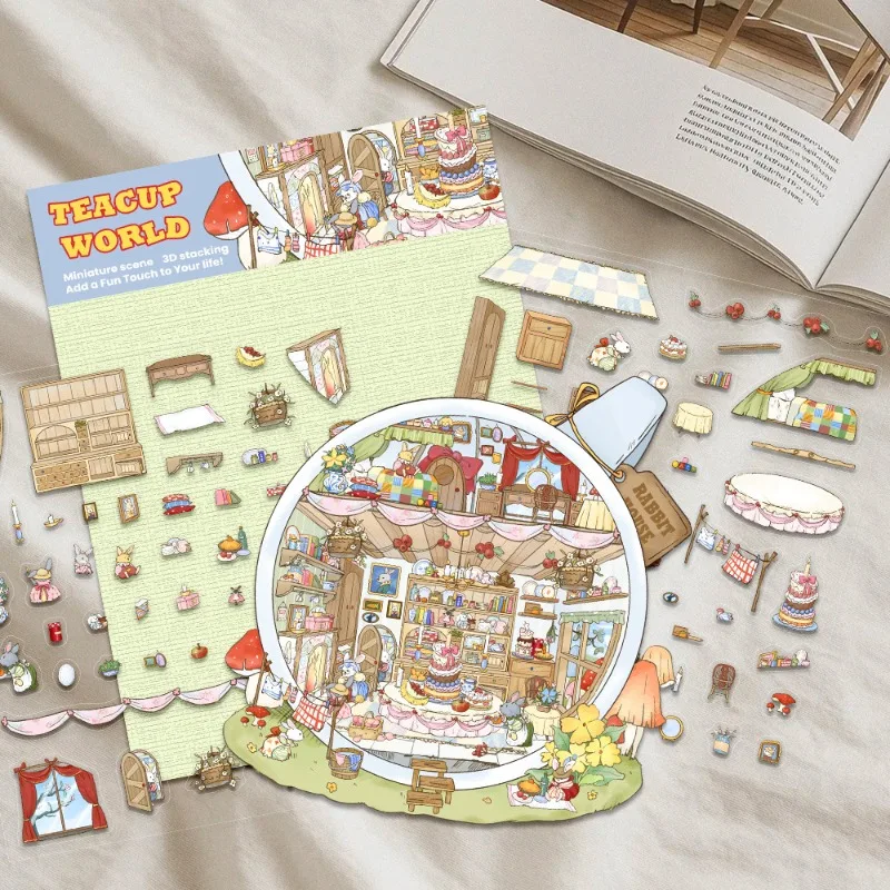 Miniature 3D Stacking House Stress Relief Stickers Pre Cut Scrapbooking Scenes for Journal Craft DIY Landscape Party Stickers view 2