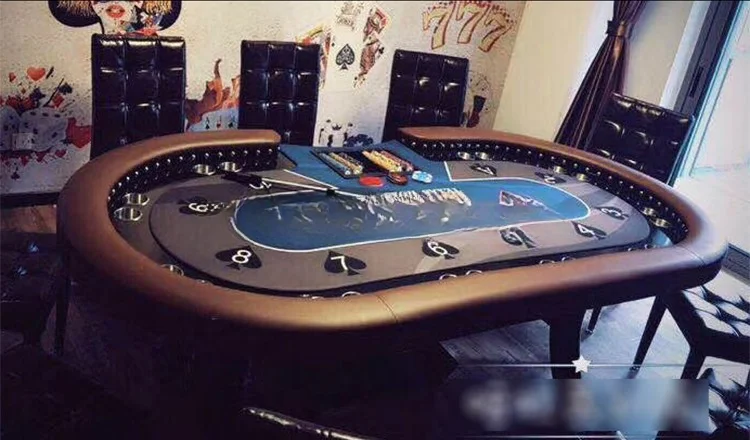 New Texas Hold'em blue-gray tablecloth brown leather professional factory custom Texas chip table game table