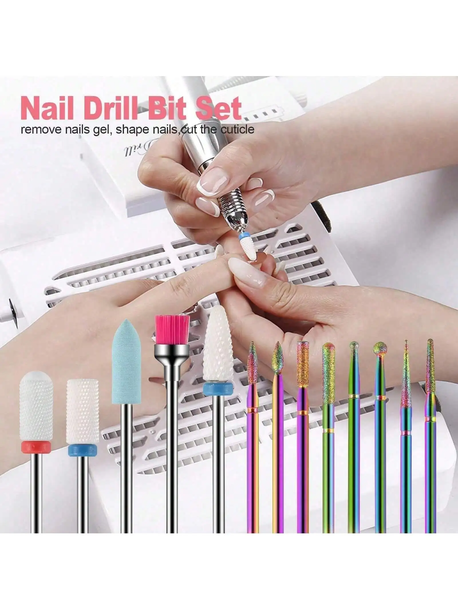 13個入りセラミックダイヤモンドネイルドリルビットセット - アクリル＆ジェルネイル用カーバイドキューティクルリムーバー、ホームサロン用マニキュア・ペディキュアツール