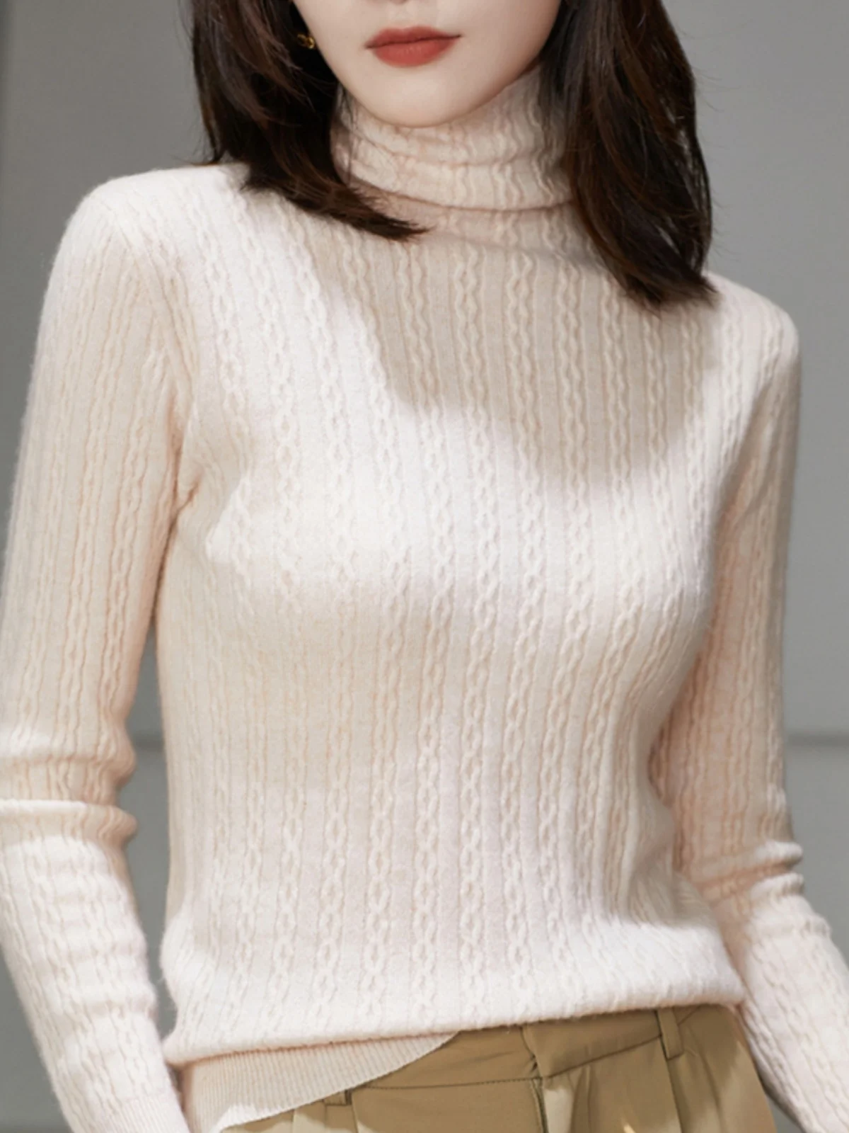 

Кашемировый свитер с высоким воротником, женский свитер из 100% чистого кашемира с ворсом, осенне-зимний вязаный свитер с длинными рукавами