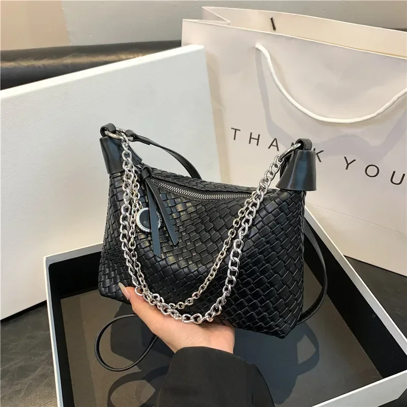 

2025 Women's Designer-Inspired Texture Shoulder Bag - Plain Leather Crossbody Bag with Detachable Chain