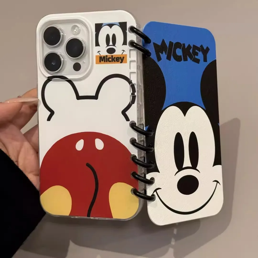 

Mickey Minnie Cartoon Flip Cover Case for iPhone 16 Pro Max 15 14 13 Notebook Book Style Protective Phone Shell Compatible with