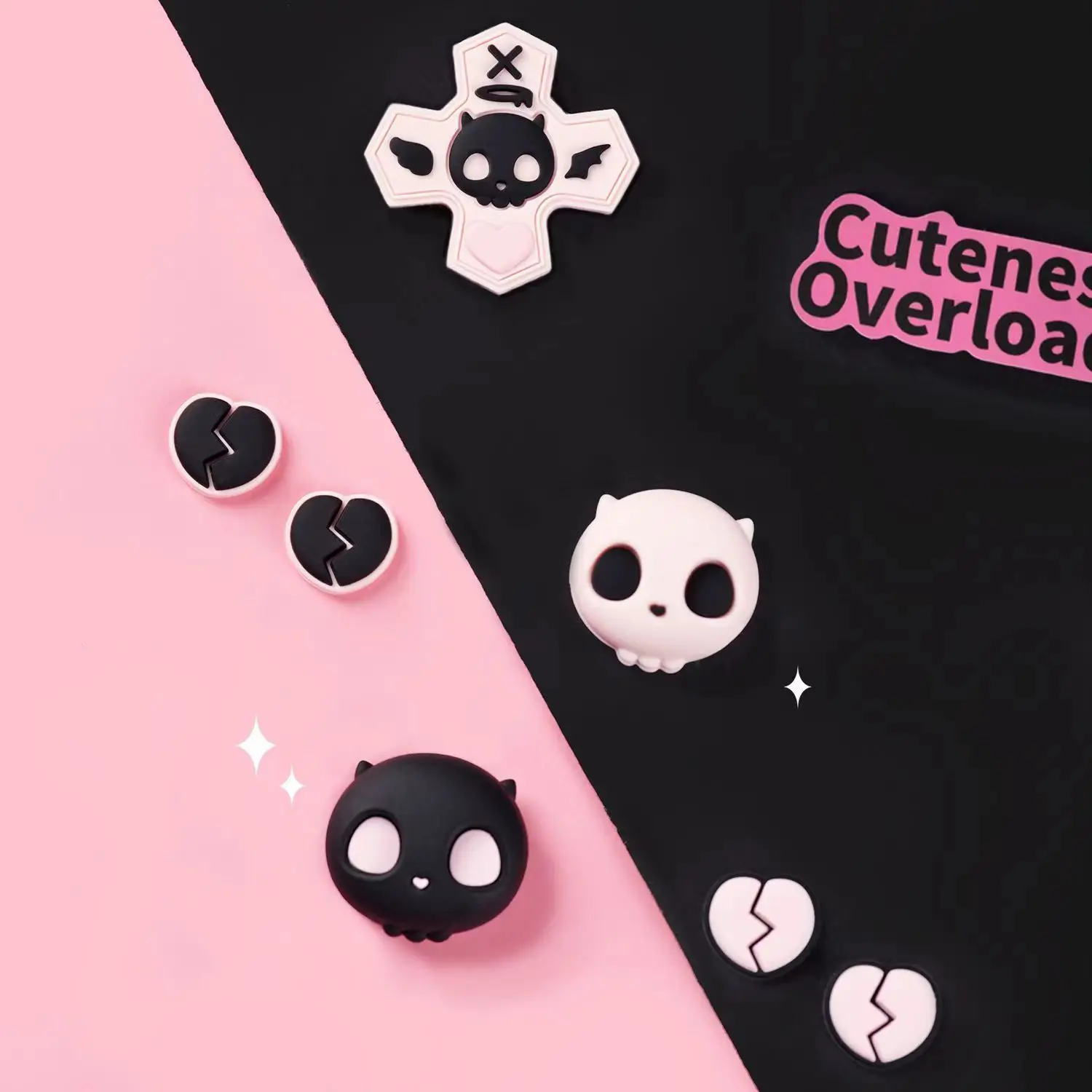 Funda de silicona suave con forma de calavera para interruptor, pegatina con forma de D, botón cruzado, botón ABXY, Oled, NS, Joy-con, Thumb Stick, tapa de agarre