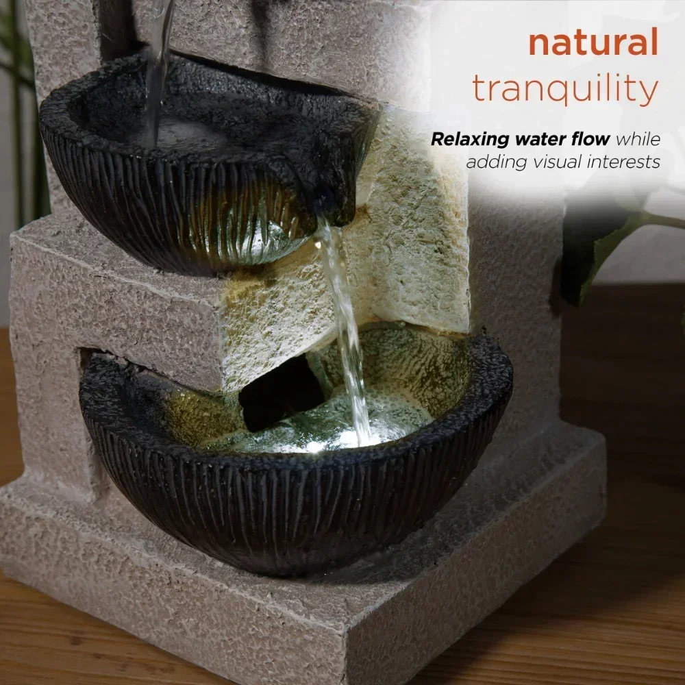 Customized polyresin decoration contemporary modern pots bowls water feature waterfall fountain for indoor outdoor garden patio