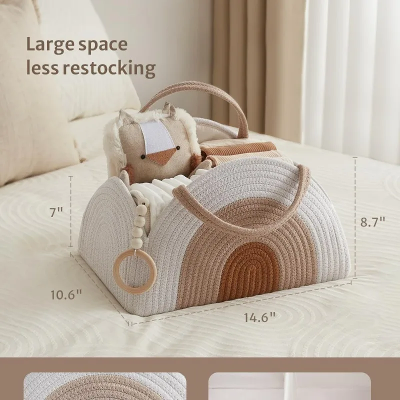 

Portable Mommy Bag with Cotton Rope Weaving Handheld Basket for Going Out Diaper Bag Baby Diaper Storage Basket