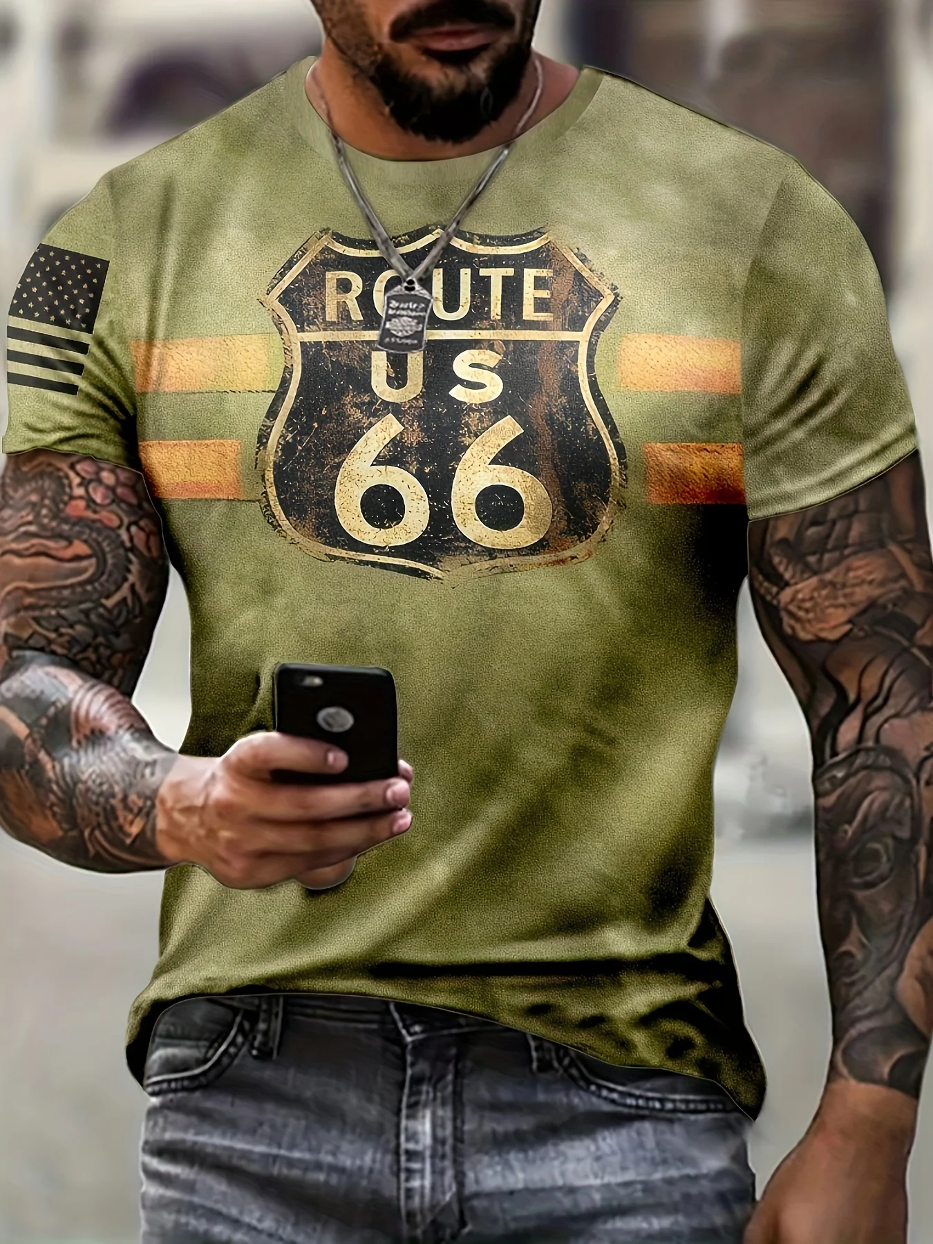 

Hot Sell Summer/Fall Men's Clothing 3d Printed Men's Route 66 Short Sleeve T-Shirt Men's Loose Fashion Casual Extra Size T-Shirt