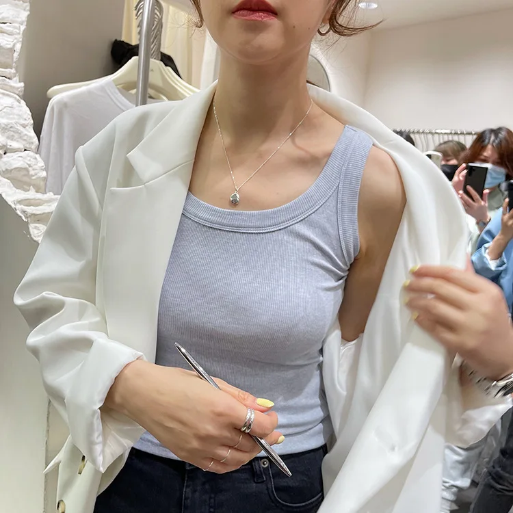 Slimming round Neck Base Tank Top Women's Summer Spring New Style Anti-Light Vest Thread Inner Match Strap on Top