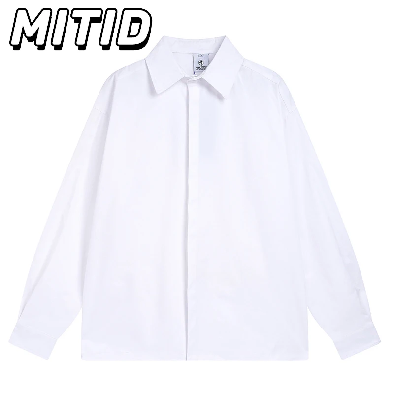 

Весенние и осенние мужские рубашки, простые японские белые топы, уличная одежда Y2k, мужская мода, повседневные рубашки с отложным воротником и длинными рукавами