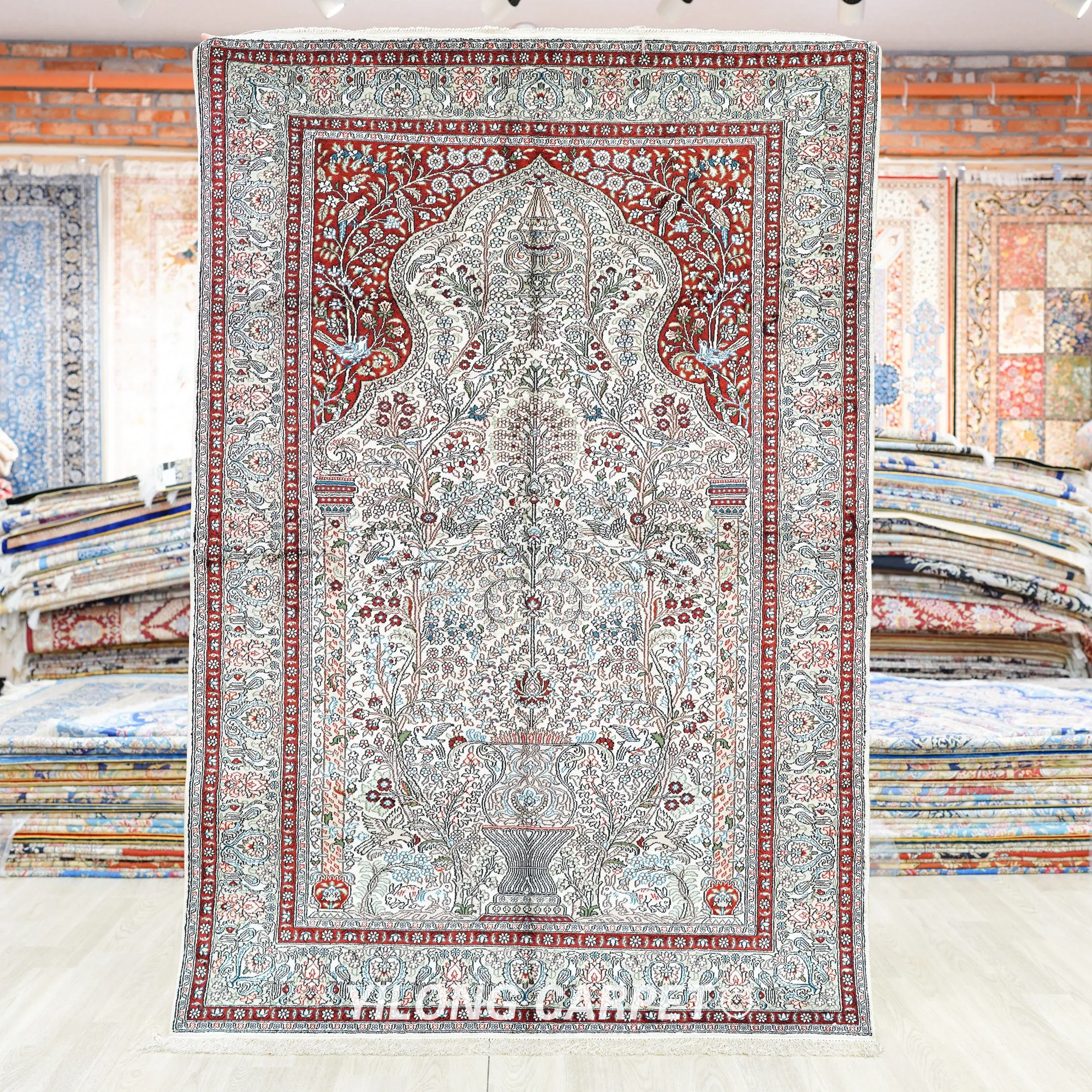 122x183cm Antique Handcraft Carpet Villa Tree Of Life Hand Knotted Silk Rug (SLF171B)