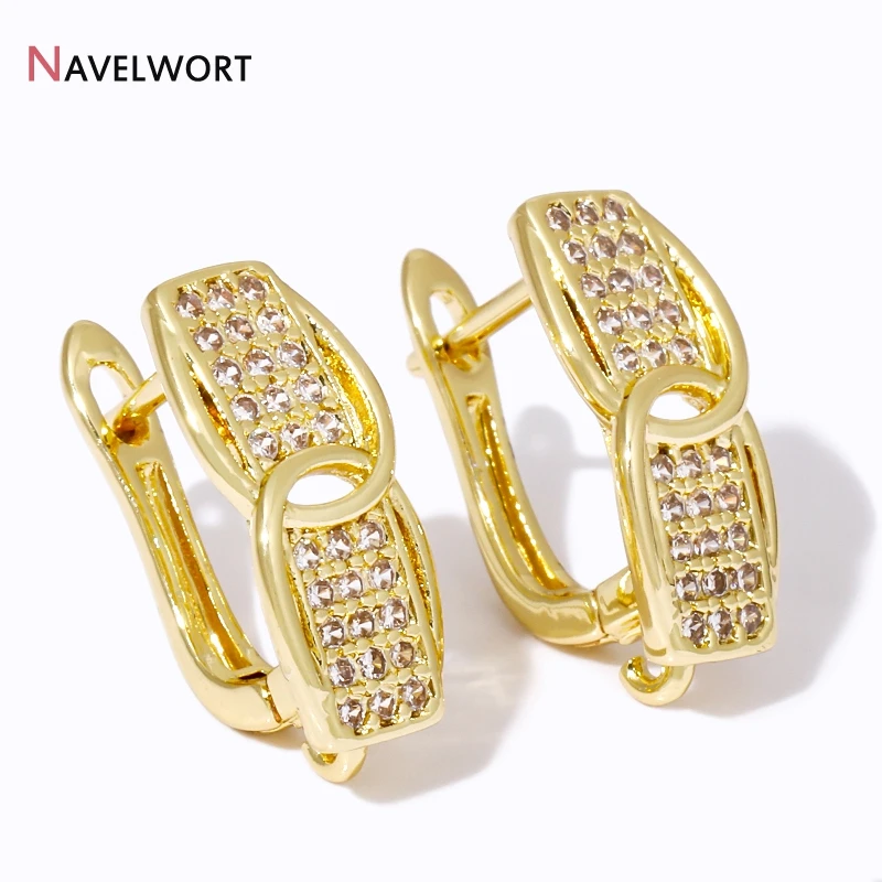 18K Gold Plated Brass With Zircon Square Earring Hooks Clasps Earring Fixtures Jewelry Making Accessories For Women Fashion