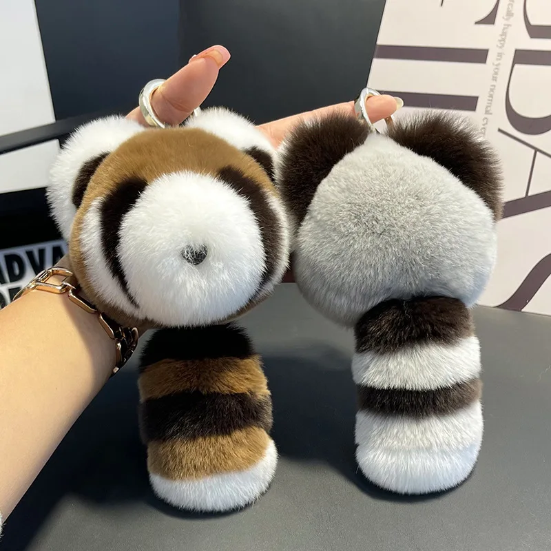 Cute little raccoon and otter fur bag charm for women, delicate and high-end plush accessory, gift, car keychain