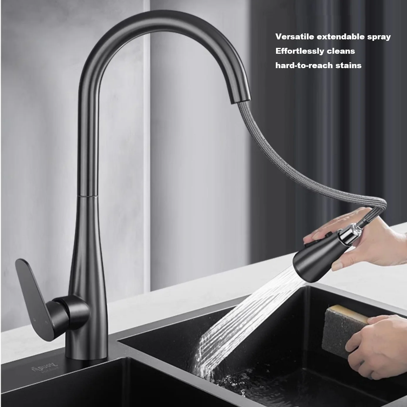 

304 Brushed Stainless Steel Pull Down Kitchen Faucet with Swivel Sprayer,3 Spray Modes,Retractable Spray Head,Easy Install