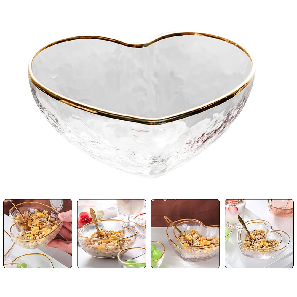 

2 Pcs Glass Dish Practical Glassware Clear Bowls Heart-shaped Dessert Jelly Versatile