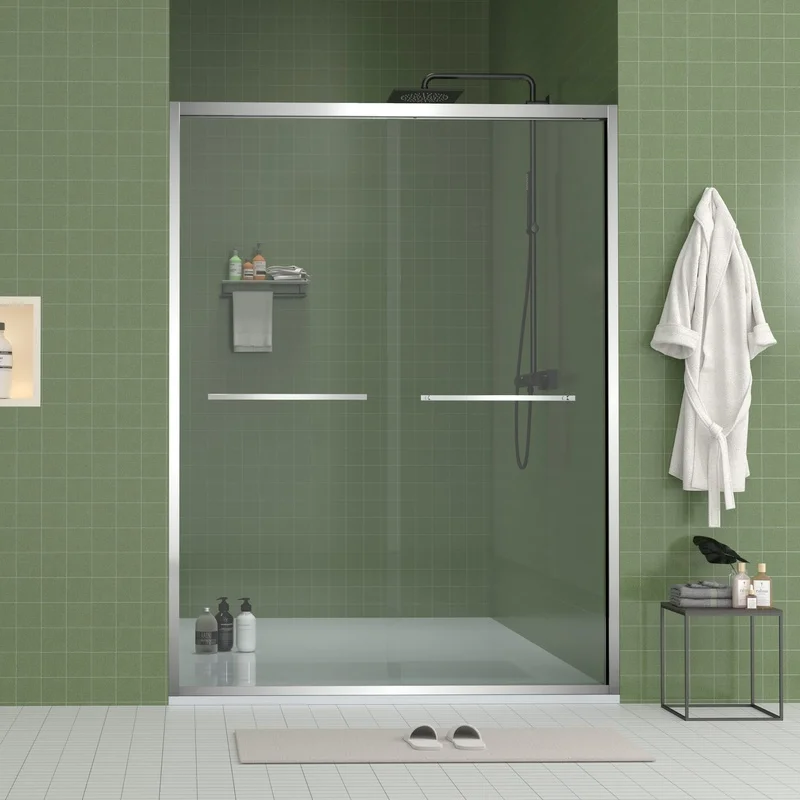 

56-60"x70" Aluminum Frame Double Sliding Shower Door, 8mm Clear Tempered Glass, Chrome Hardware, Bypass Bathroom Enclosure