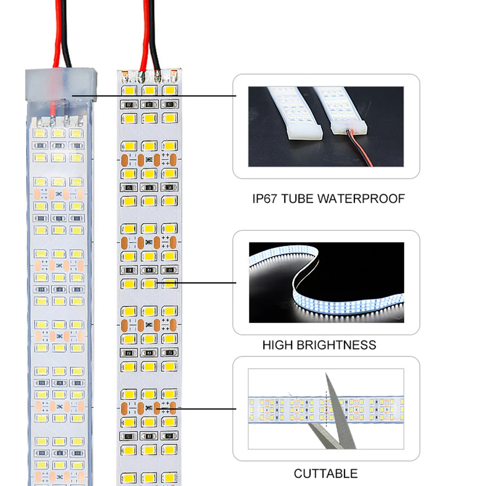 5m alto brilho smd2835 três fileiras 360leds/m dc12v/24v ip20 ip67 à prova dip67 água flexível fita led ao ar livre projeto iluminação 4000k