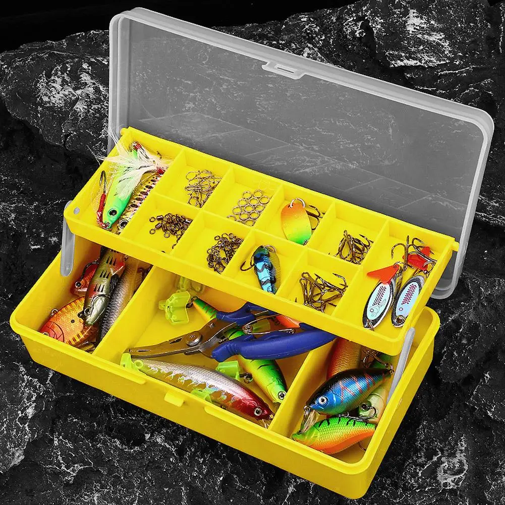 Portable Fishing Tackle Box 11 Compartments Double Layer Storage Case For Lure Hook Soft Bait Organizer