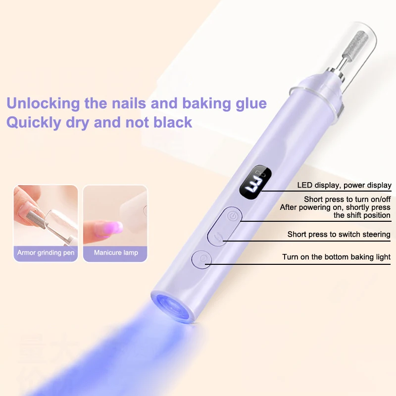 Akumulatorowa Frezarka do Paznokci 2w1 z Lampą UV/LED, Narzędzie do Szlifowania i Frezowania, Mocny Zestaw do Polerowania Paznokci