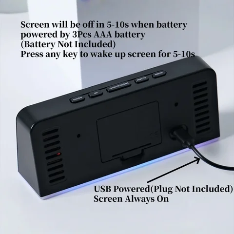 Despertador digital rgb com 13 cores luz ambiente semana 2 alarme snooze relógio de mesa alimentado por usb 4 níveis de brilho 12/24h relógio led