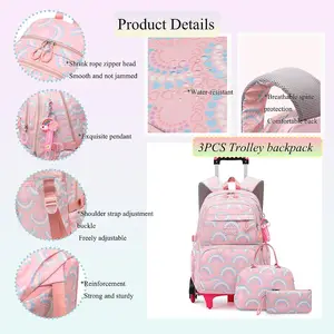 المتداول حقائب مدرسية للبنات حقيبة ظهر أطفال حقائب ظهر مدرسية مقاومة للماء مع عجلات عربة المدرسة الثانوية حزمة الأمتعة الظهر أفضل 12 حقيبة سفر مبيعة 32 كجم - No8