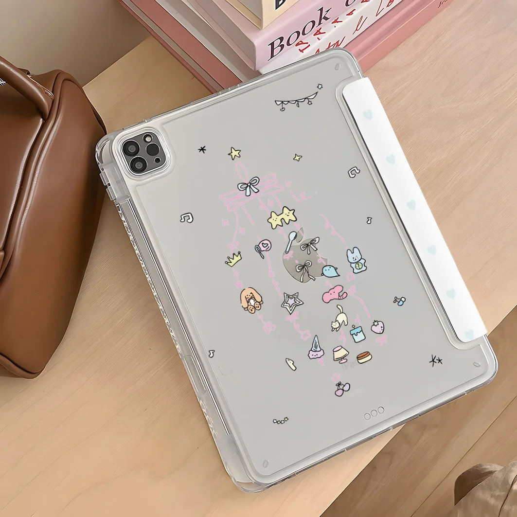 Korean Loves Cartoon New Tablet Case For iPad Pro 11 12.9in 13 M4 9.7 10.2 5/6th 7/8/9 10 11th MINI 6 7 Air 5 6 7 Trifold Case