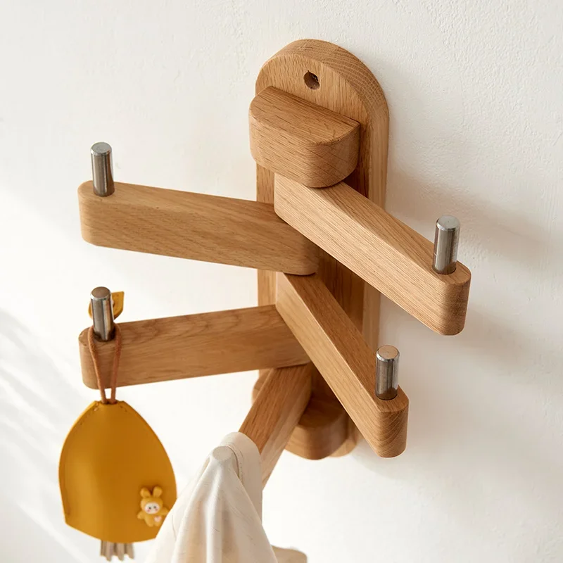 

Solid Wood Rotatable Hanger, Wall Hanging Clothes Hook on the Wall, Door Entry Hanger, Oak Bag Rack Behind the Door