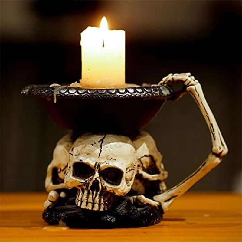 

Skull Candle Holder Skeleton Candlestick Holder Resin Candlestick Craft For Halloween