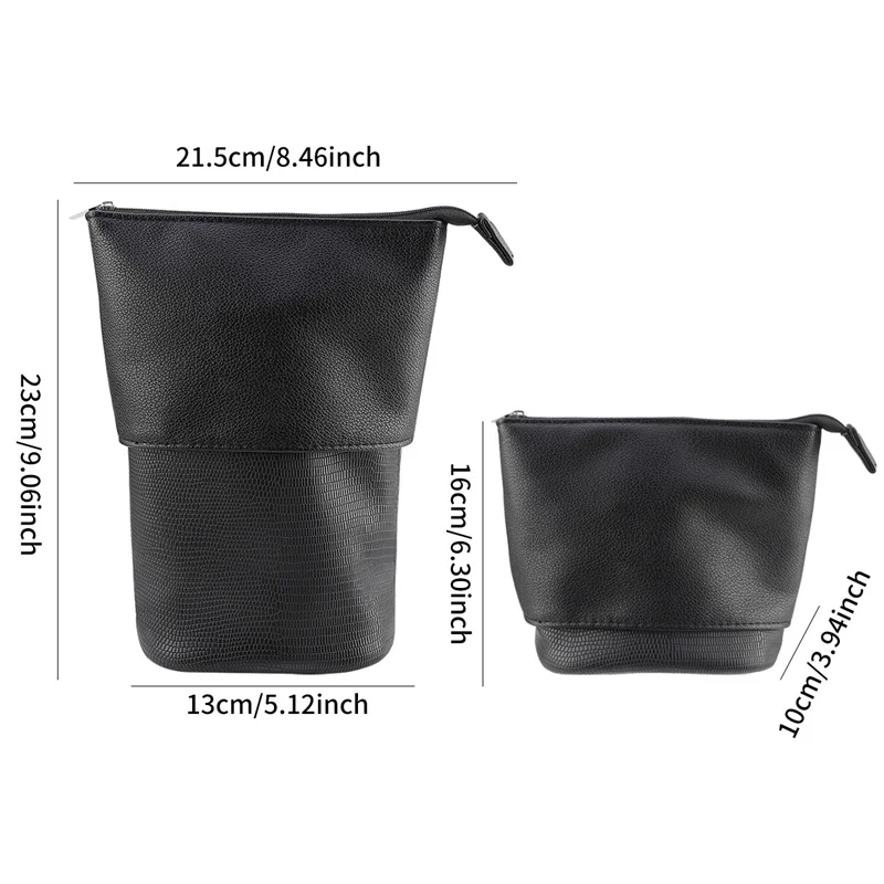 Retractable Makeup Brush Storage Bag Standing Litchi Grain PU Cosmetic Tools Organizer Portable Zipper Makeup Tool Storage Bags