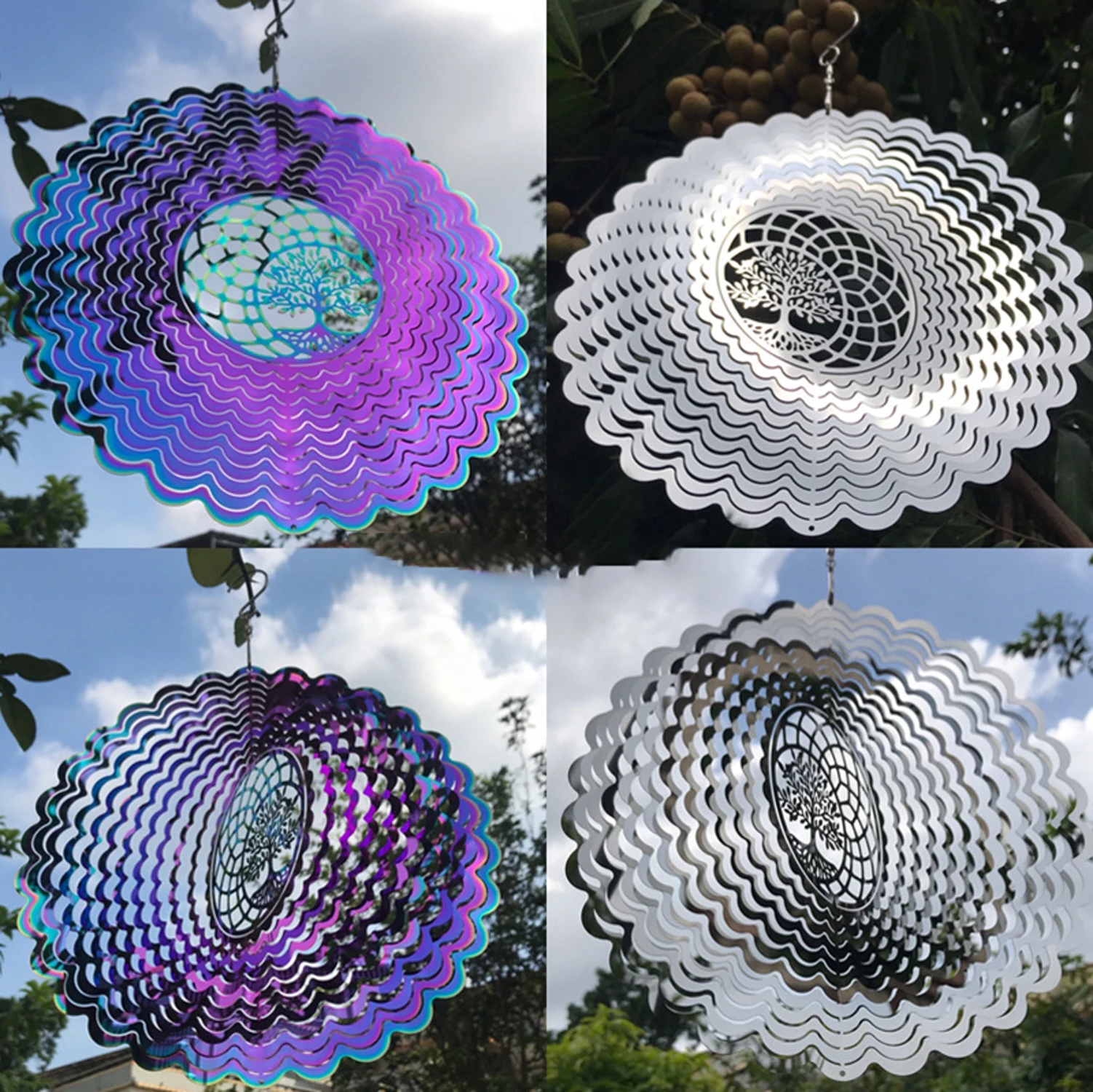 정원 바람 종소리 다채로운 바람 회전 3D 생명의 나무, 금속 스테인리스 바람 종소리, 1PC