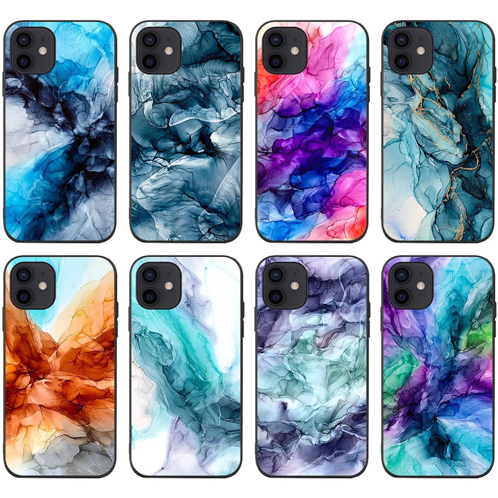 Mobile phone case Painted mobile phone case Soft case 11 New Apple foreign trade simple ink for 15iPhone marble